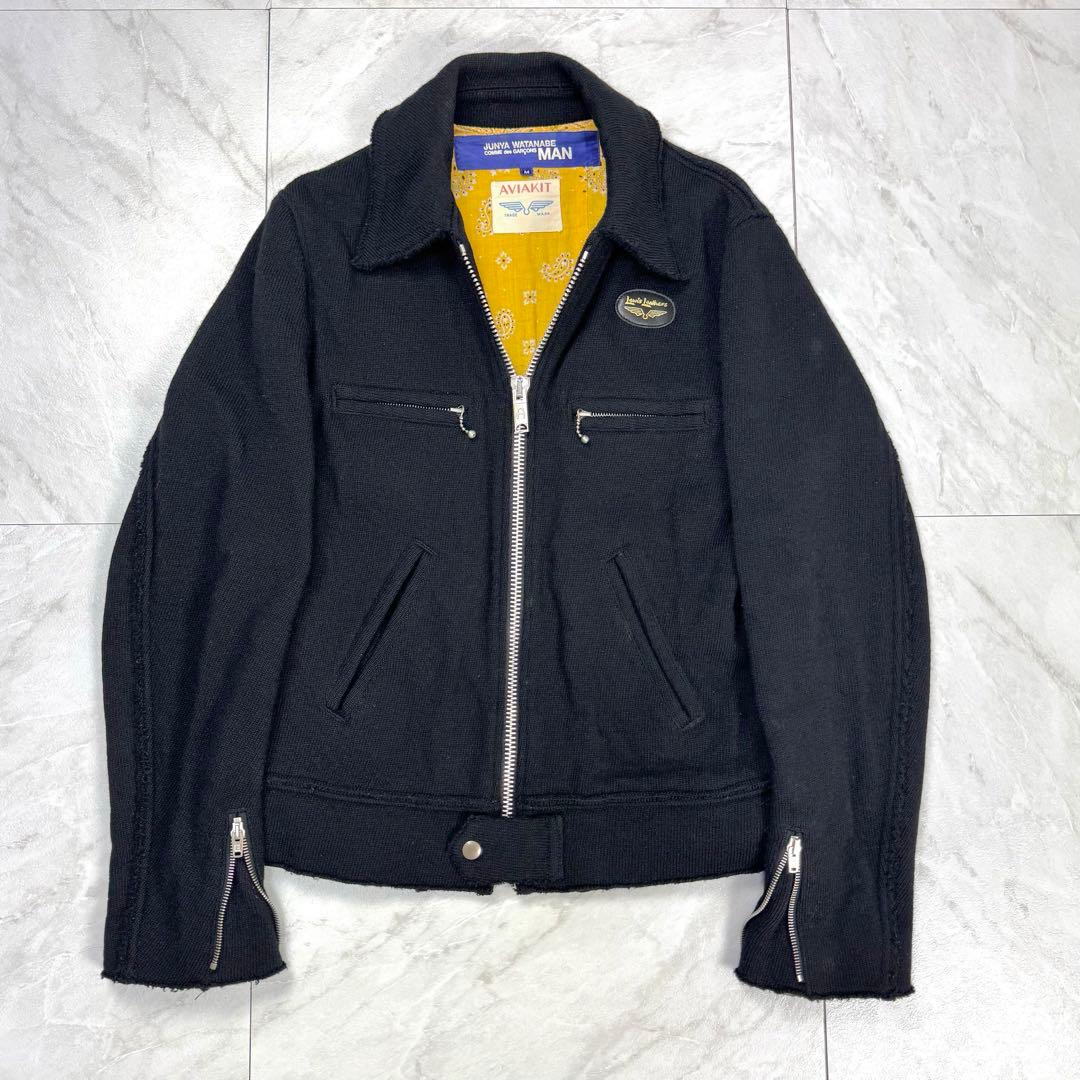 ジュンヤワタナベ コムデギャルソン ルイスレザー 縮絨 ニット ライダース M