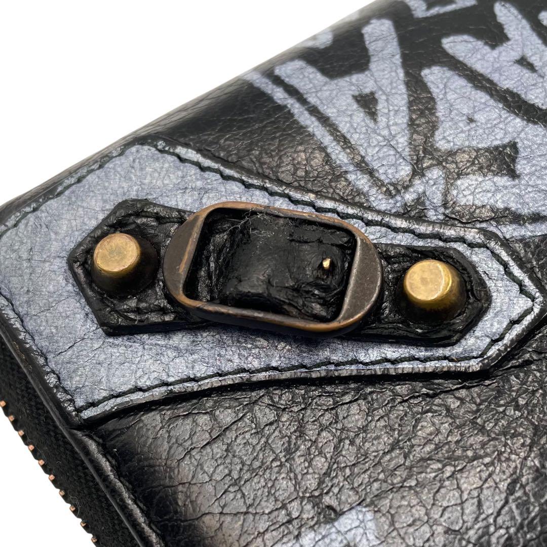 バレンシアガ 長財布 グラフィティ コンチネンタル ペイント ラムスキン 黒系