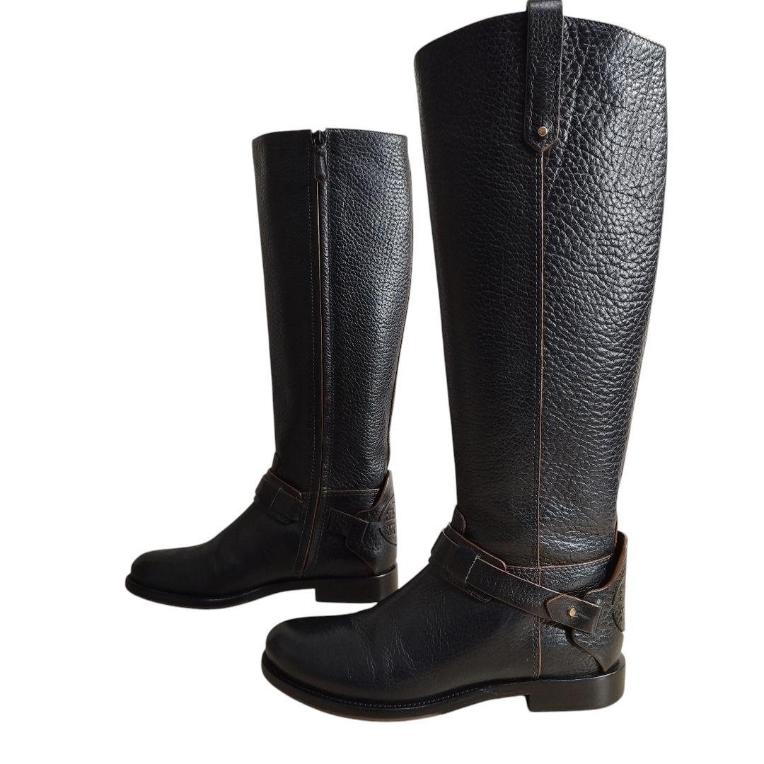 【美品】定価8.3万 トリーバーチ ロングブーツ 黒 レザー ロゴ 23cm