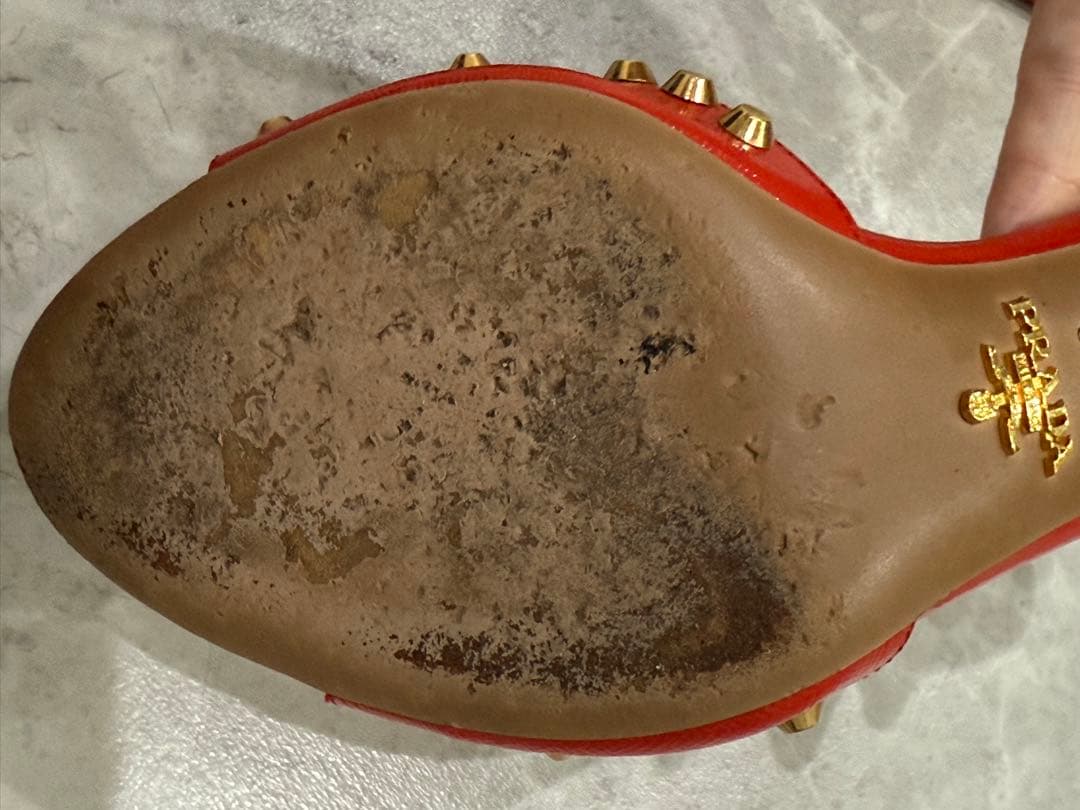 PRADA プラダ スタッズ ミュールサンダル レッド×ゴールド37½