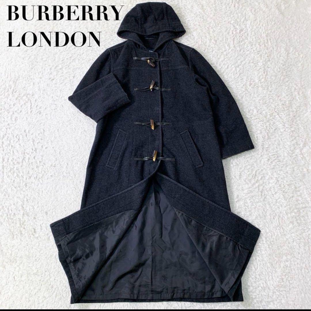 【美品・カシミヤ混】バーバリー ロンドンダッフルコート 黒 フード L〜XL相当
