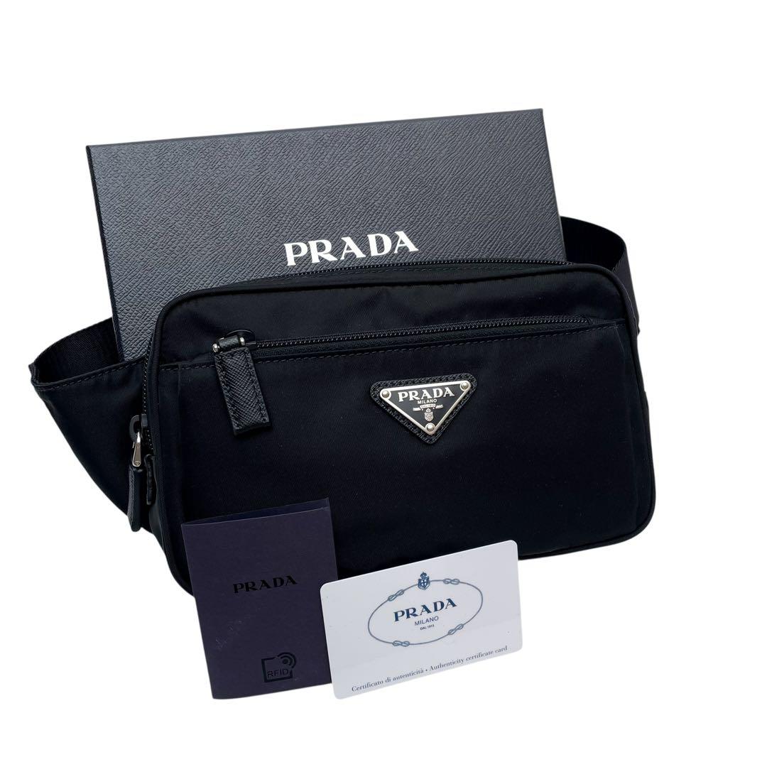 美品 現行 プラダ ナイロン×レザー ウエスト ボディ バッグ 2VL977.