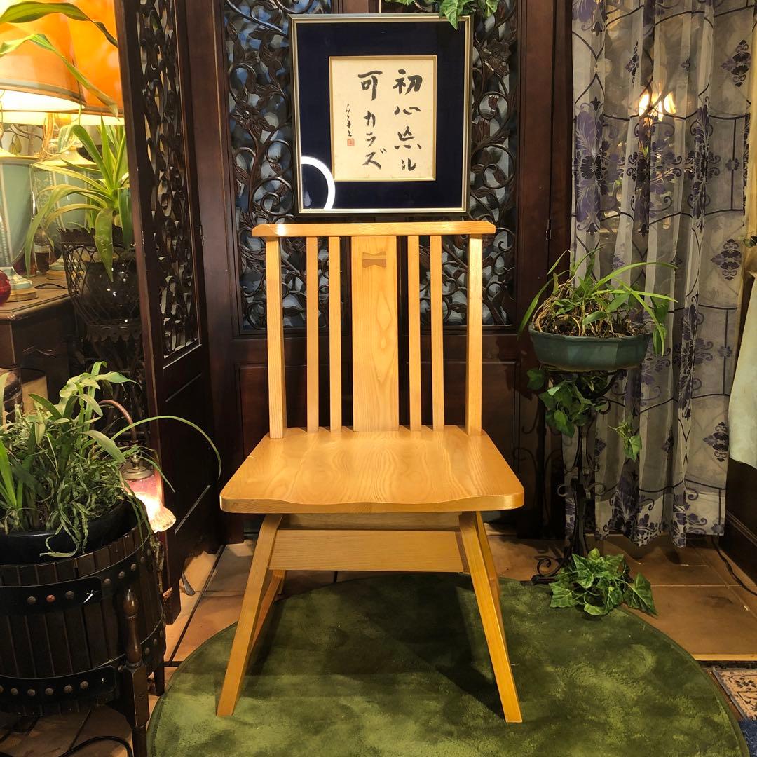 せいここちゃん２脚　ヴィンテージ タモ無垢材　360度回転　和風　チェア