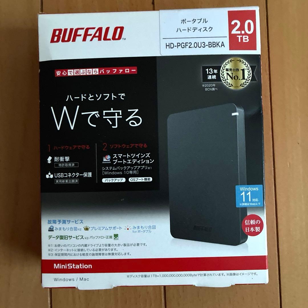 BUFFALO ポータブルHDD 2.0TB HD-PGF2.0U3-BBKA