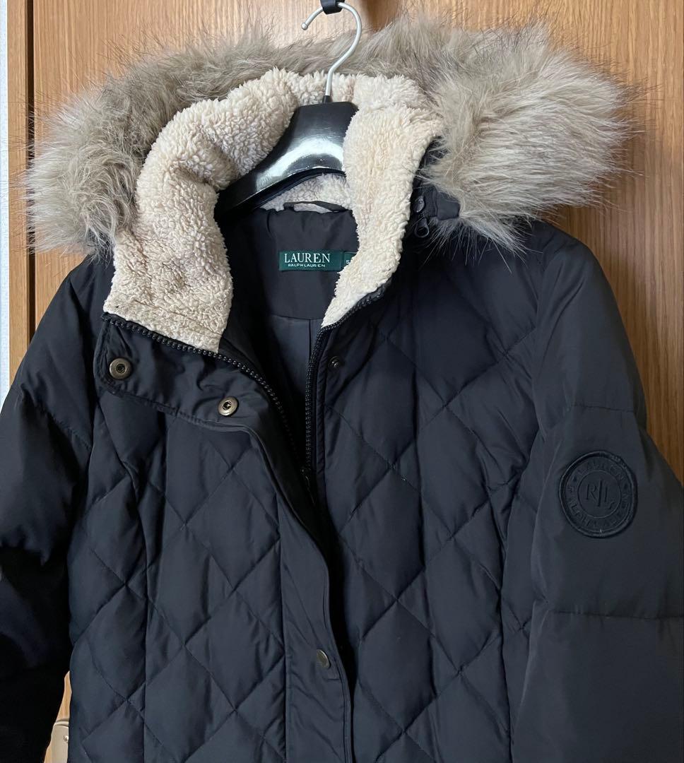 【美品】ローレンラルフローレン　ロングダウンコート ファー付き　黒　S