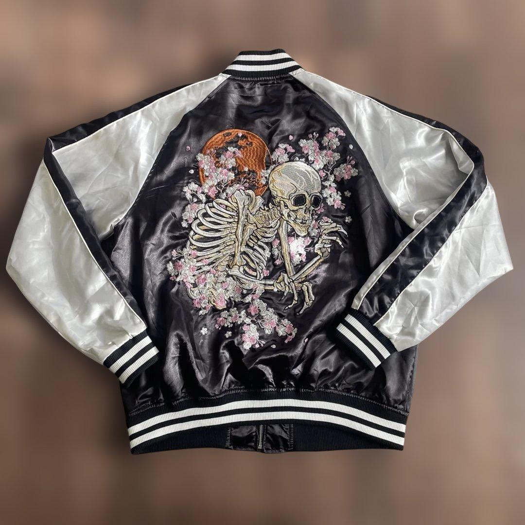 朧　オボロ　スカジャン　スーベニアジャケット　骸骨　髑髏　ブラック　XL
