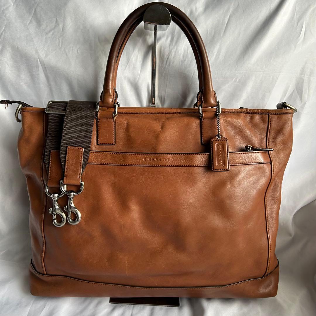 【人気】COACH レザー 2way ビジネスバッグ ショルダー A4 ブラウン