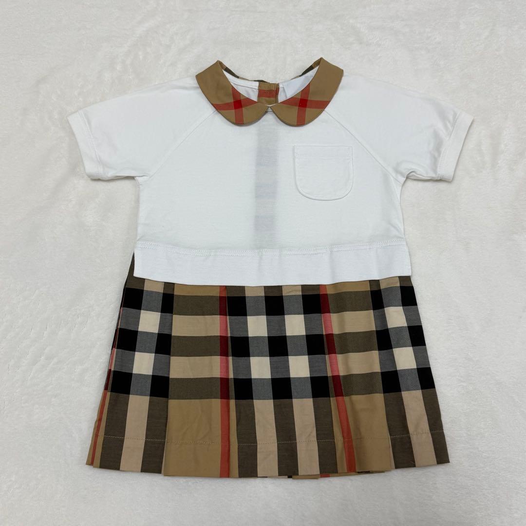 美品　バーバリー　襟付き　ドッキングワンピース　チェックスカート　半袖　2y