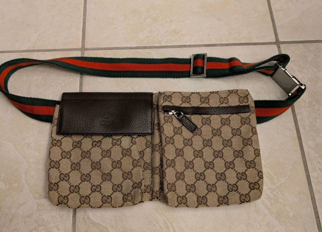 GUCCI ウエストポーチボディバッグ GGキャンバス シェリーライン ブラウン