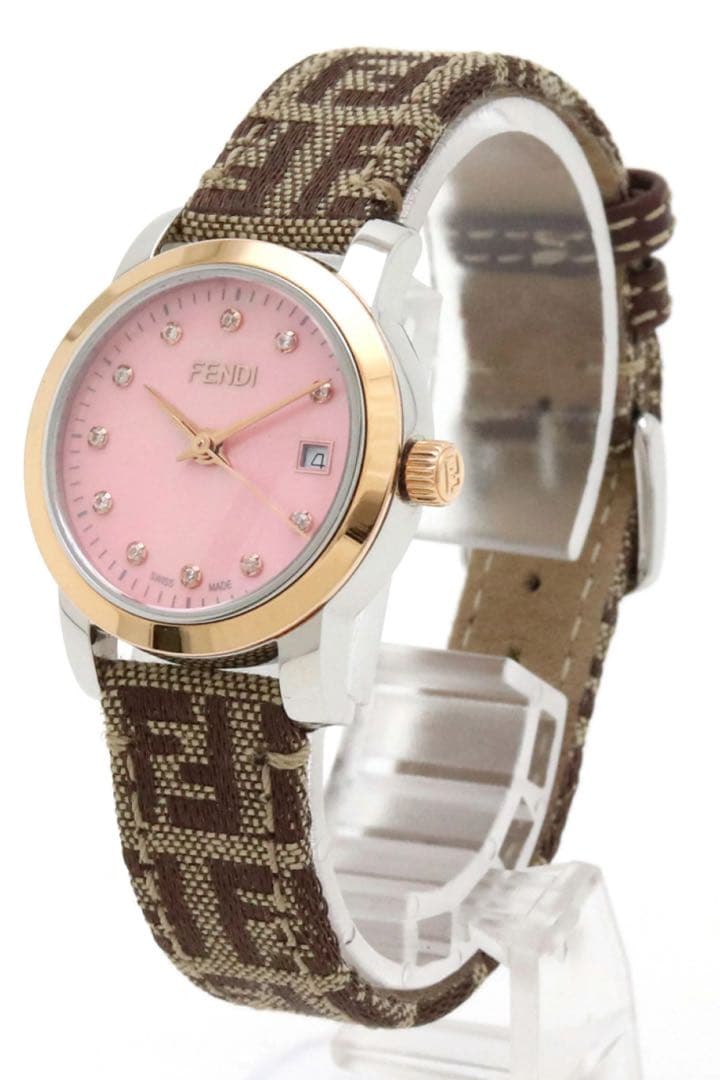 【新品未使用】FENDIフェンディ☆クラシコ ピンクシェル文字盤 11Pダイヤ