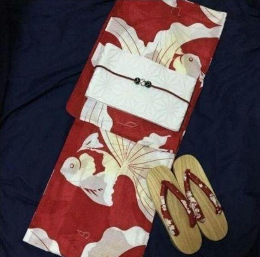 おまかせの 白の帯、おまかせの下駄 おまかせの帯締めつき★★優美な金魚柄★