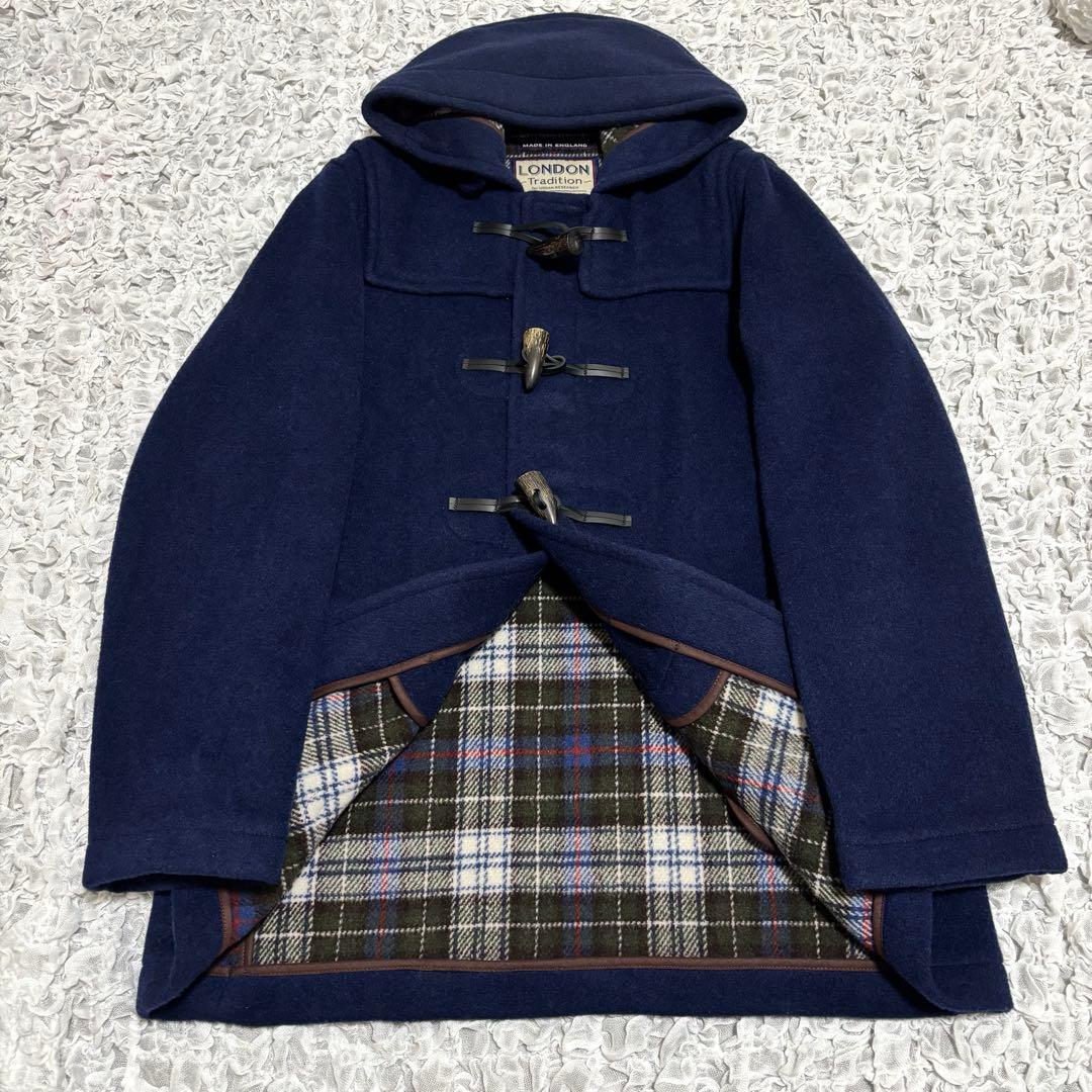 【美品】ロンドントラディション ダッフルコート ネイビー　チェック　イギリス製