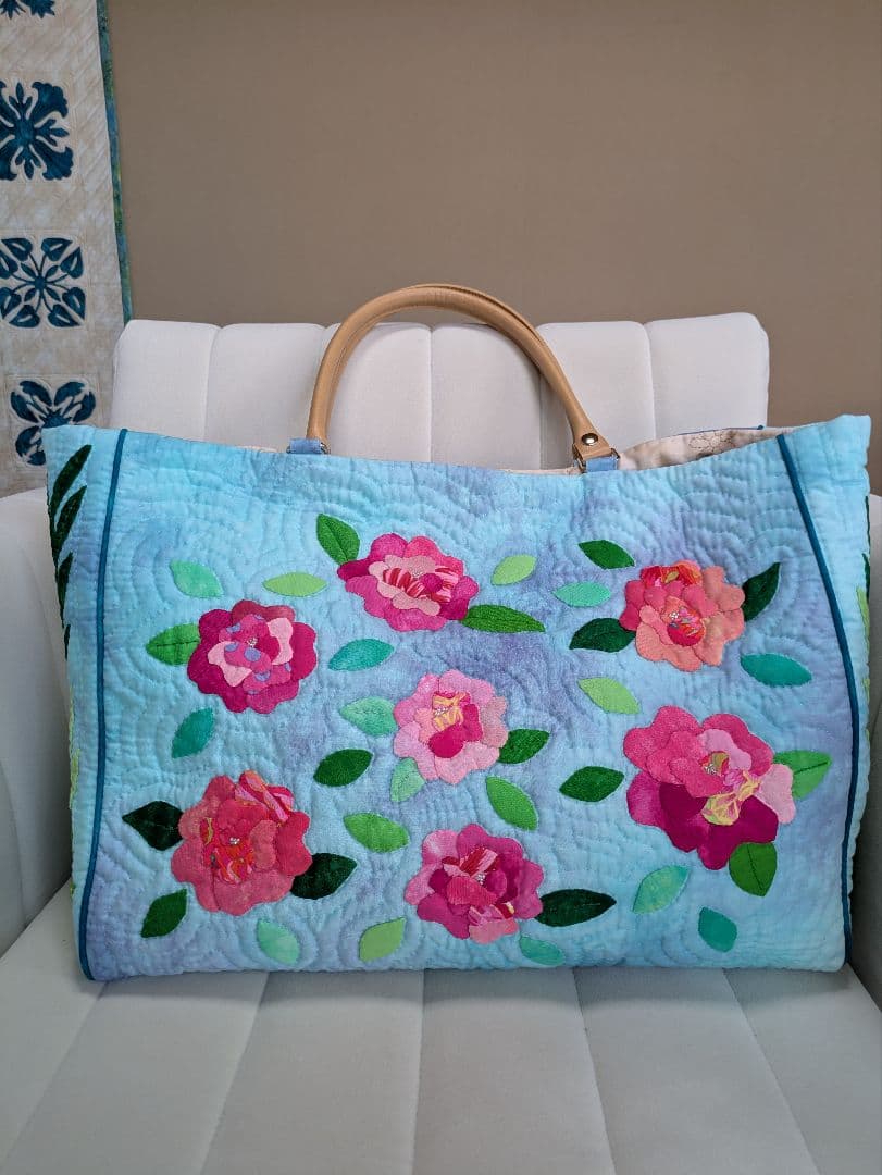 ★ハワイアンキルト薔薇いっぱいの ビッグトートバッグ