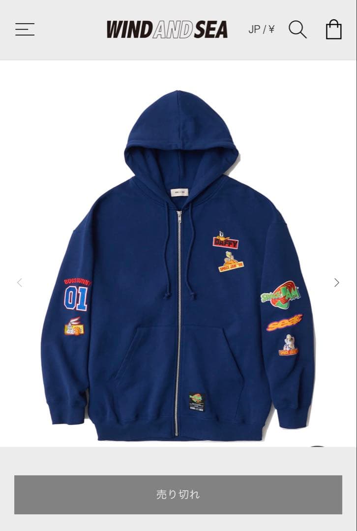 【未使用】SPACE JAMxWDS ZIP-UP HOODIE NAVY／L