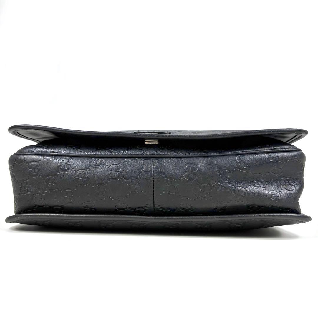 レア✨グッチ メッセンジャーバッグ シマ レザー ブラック GG柄　A4PC可