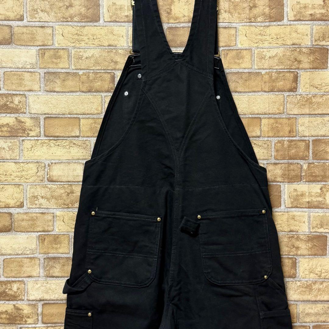 カーハート　メキシコ製　ダック地　オーバーオール　ダブルニー　黒　36/34.