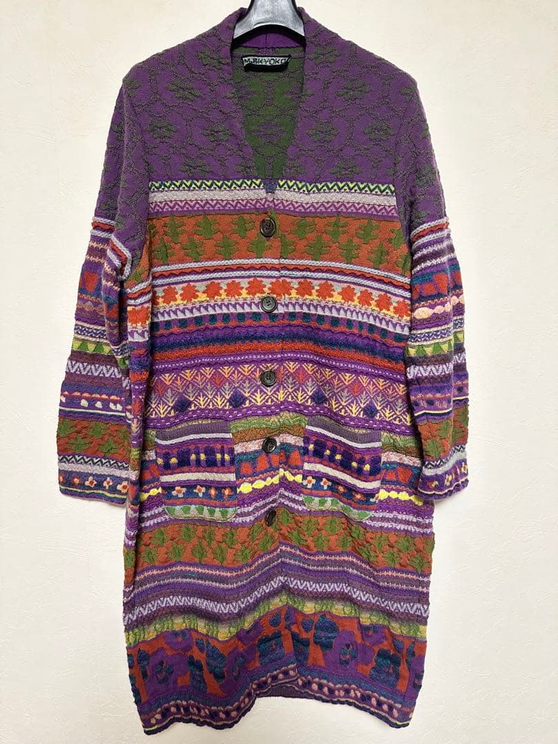 M&KYOKO ニットロングカーデイガン ジャカード柄