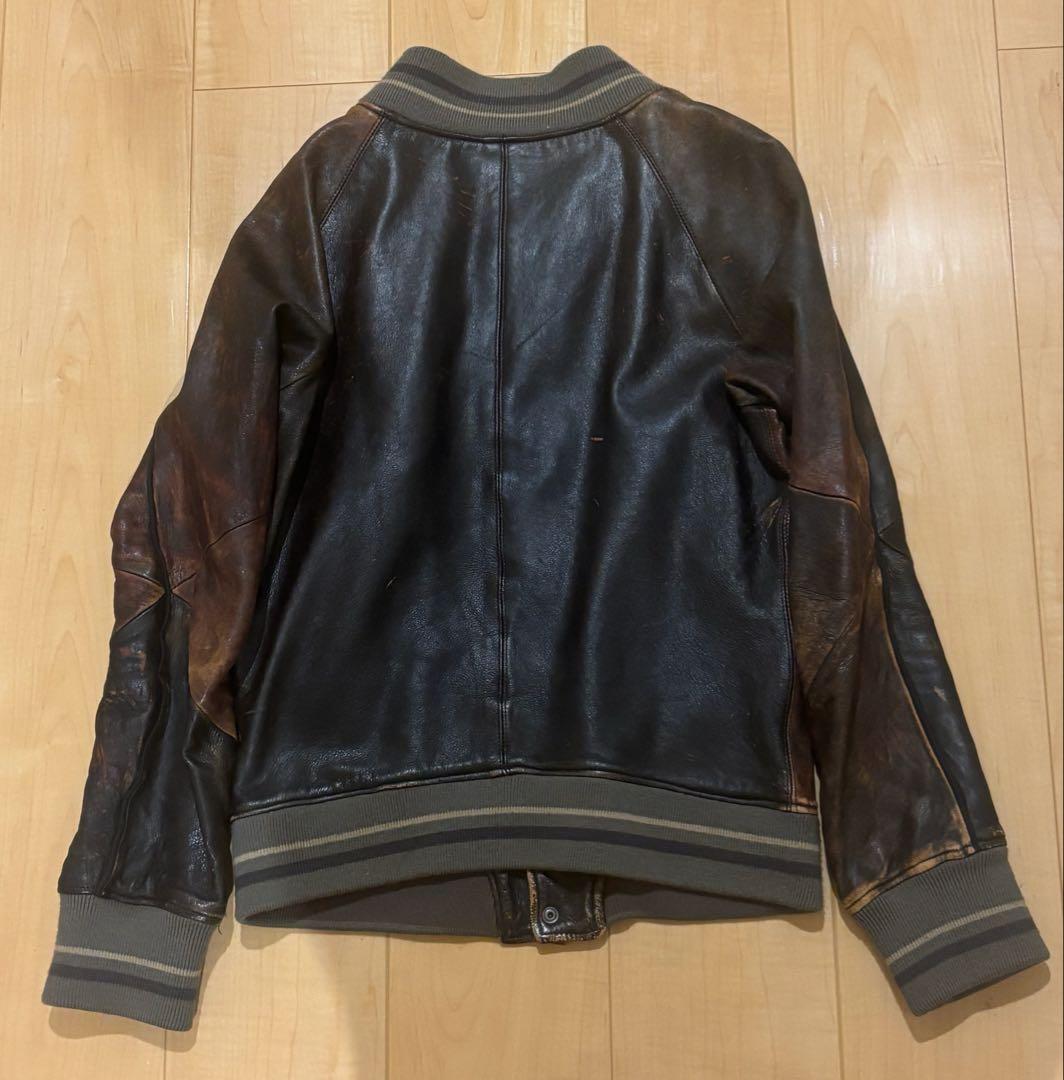 varde77 レザー　鹿革クラックレザースタジアムジャケット　サイズＳ