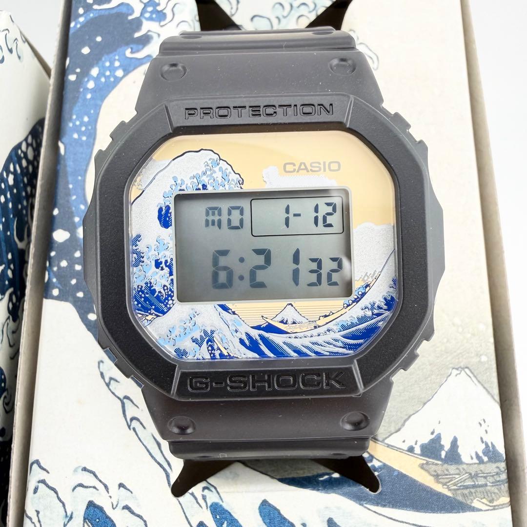 美品 カシオ ジーショック 葛飾北斎コラボ ブラック メンズ クォーツ 腕時計