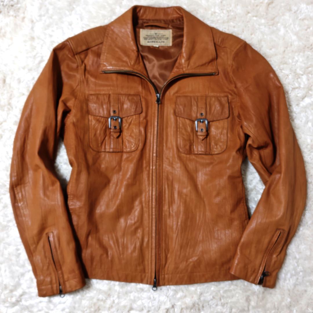 AVIREX ライダースジャケット シングル キャメル 山羊革 Lサイズ