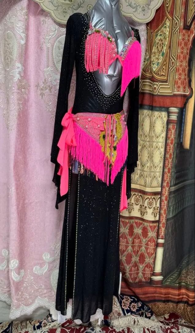 ベリーダンス　未使用　バラディ　サイーディ　ドレス　衣装　ピンク　　ブラック