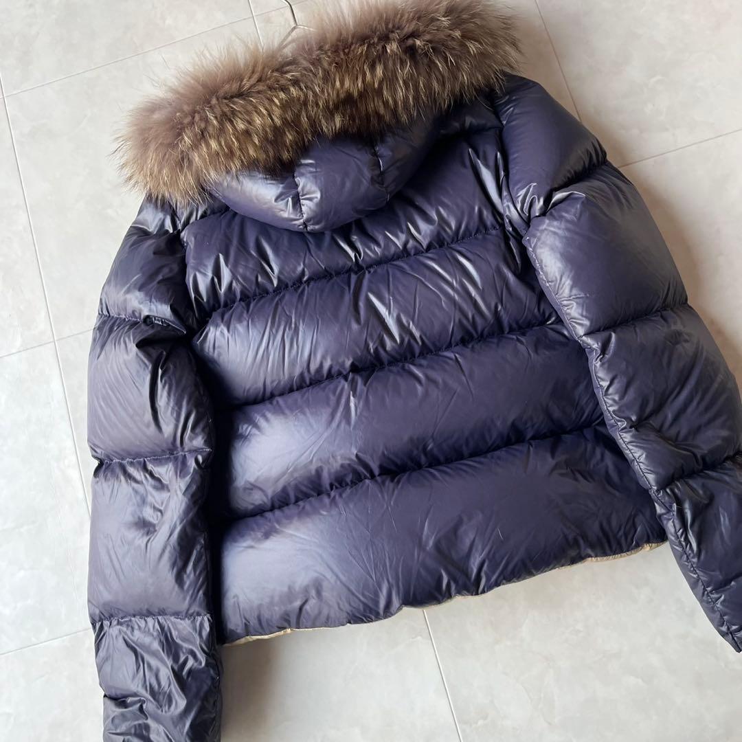 美品 ノンブルアンペール リアルファー ショートダウンジャケット ネイビー F