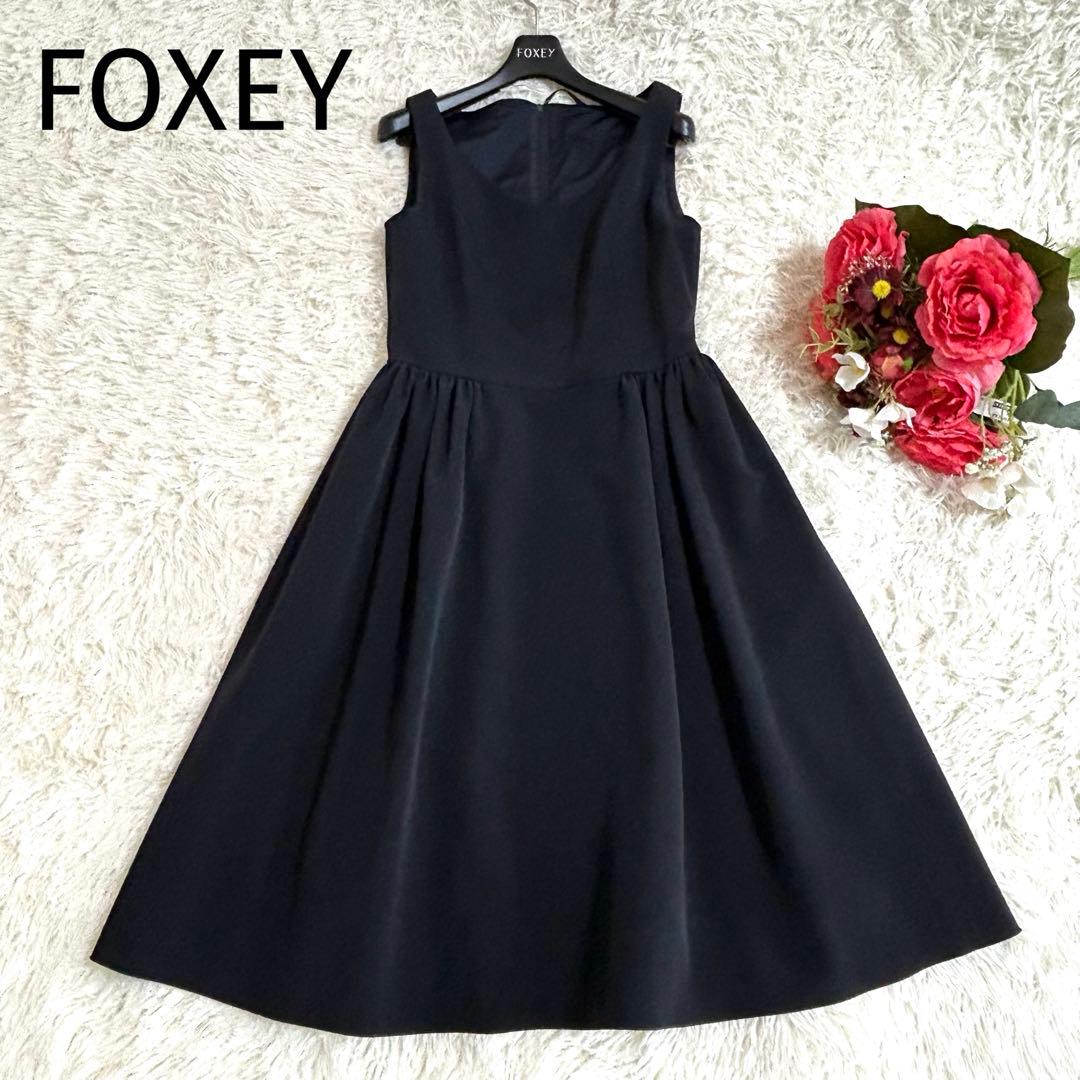 極美品✨フォクシー 洗える◎マットストレッチギャザードレス フレアワンピース