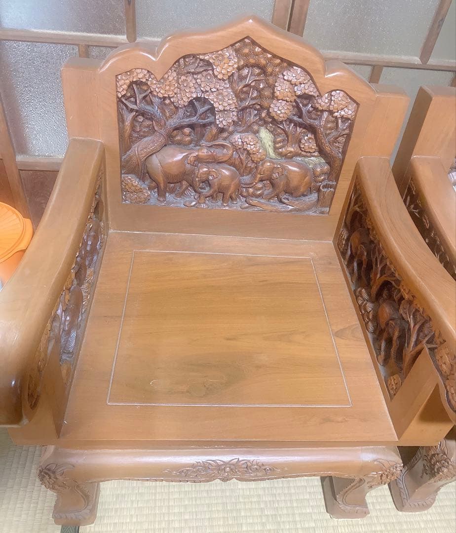 応接セット　アジアンスタイル 木製　象の彫刻