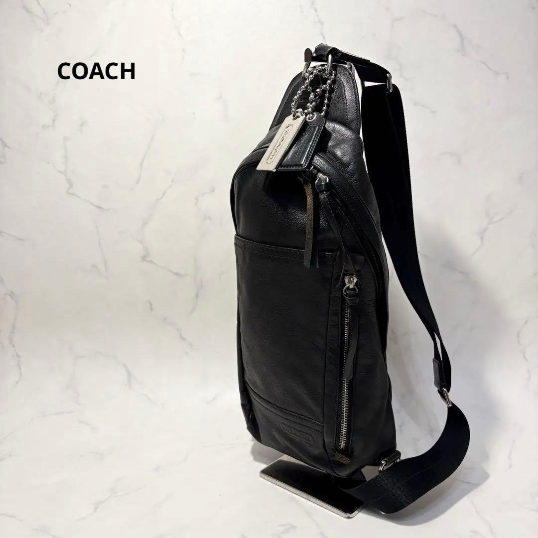 【極美品】COACH コーチ　ボディバッグ　レザー　ブラック　縦型