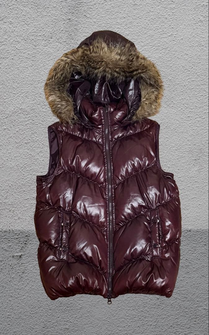 old gap ダークパープル ダウンベスト ファー付き　グランジ y2k