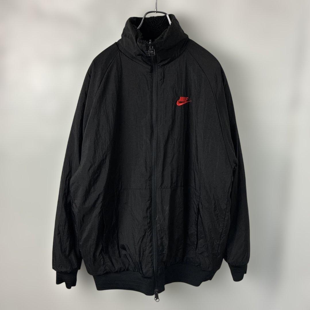 NIKEナイキ　リバーシブル　ナイロンジャケット　フリース　刺繍ロゴ　ブラック赤
