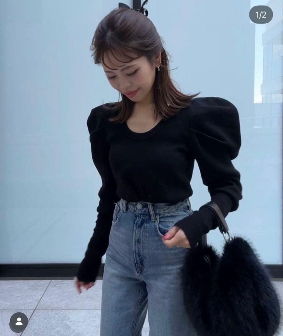 Bibiy. EFFIE PUFF KNITブラック