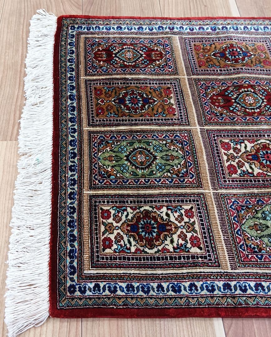 Y2605 最高級ペルシャ絨毯 クム産 シルク100％ 手織100万ノット