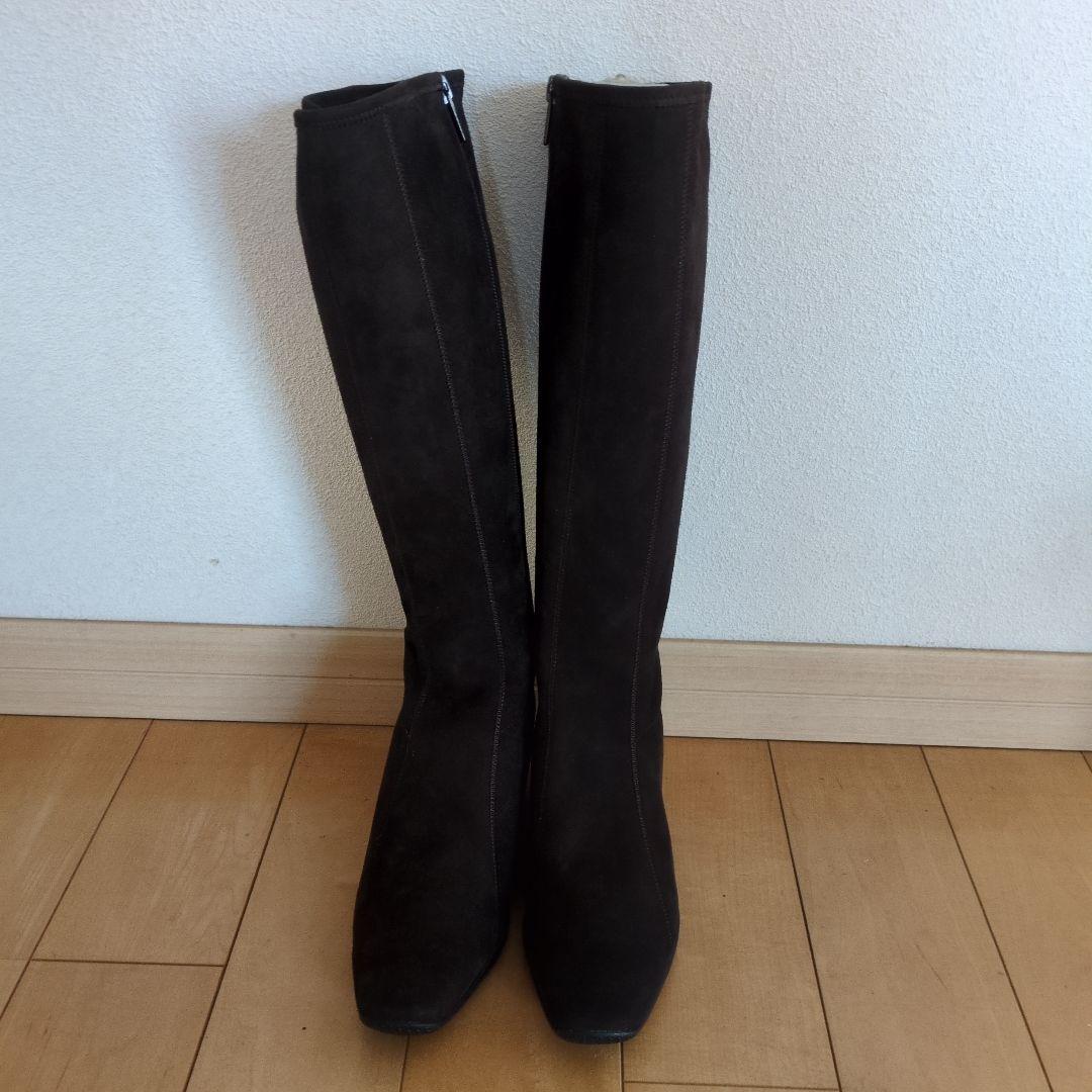 【未使用品】❳銀座YOSHINOYAダークブラウン スエード ロングブーツ