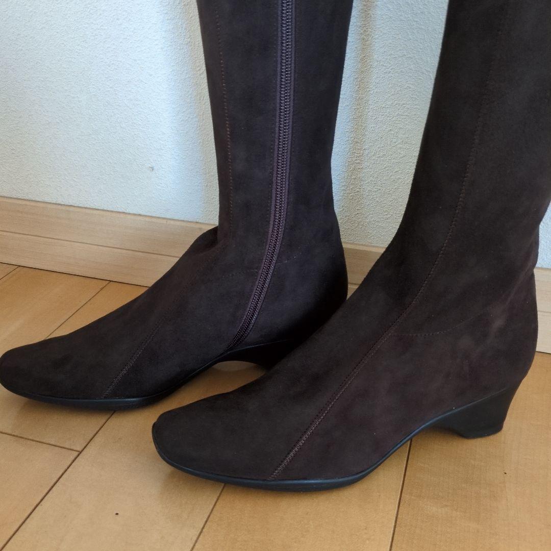 【未使用品】❳銀座YOSHINOYAダークブラウン スエード ロングブーツ