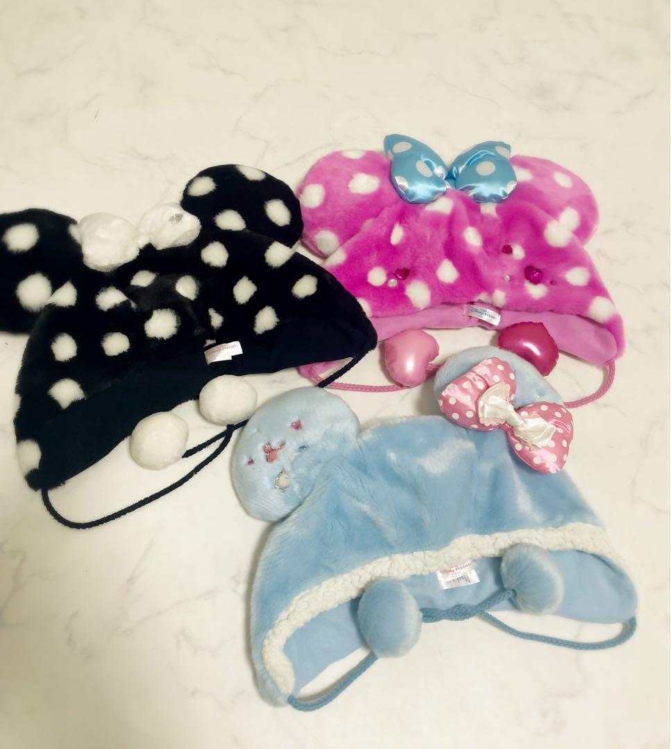 ファンキャップ　ミニー　ディズニー　ドット　水玉　水色　黒　ピンク　パルパル